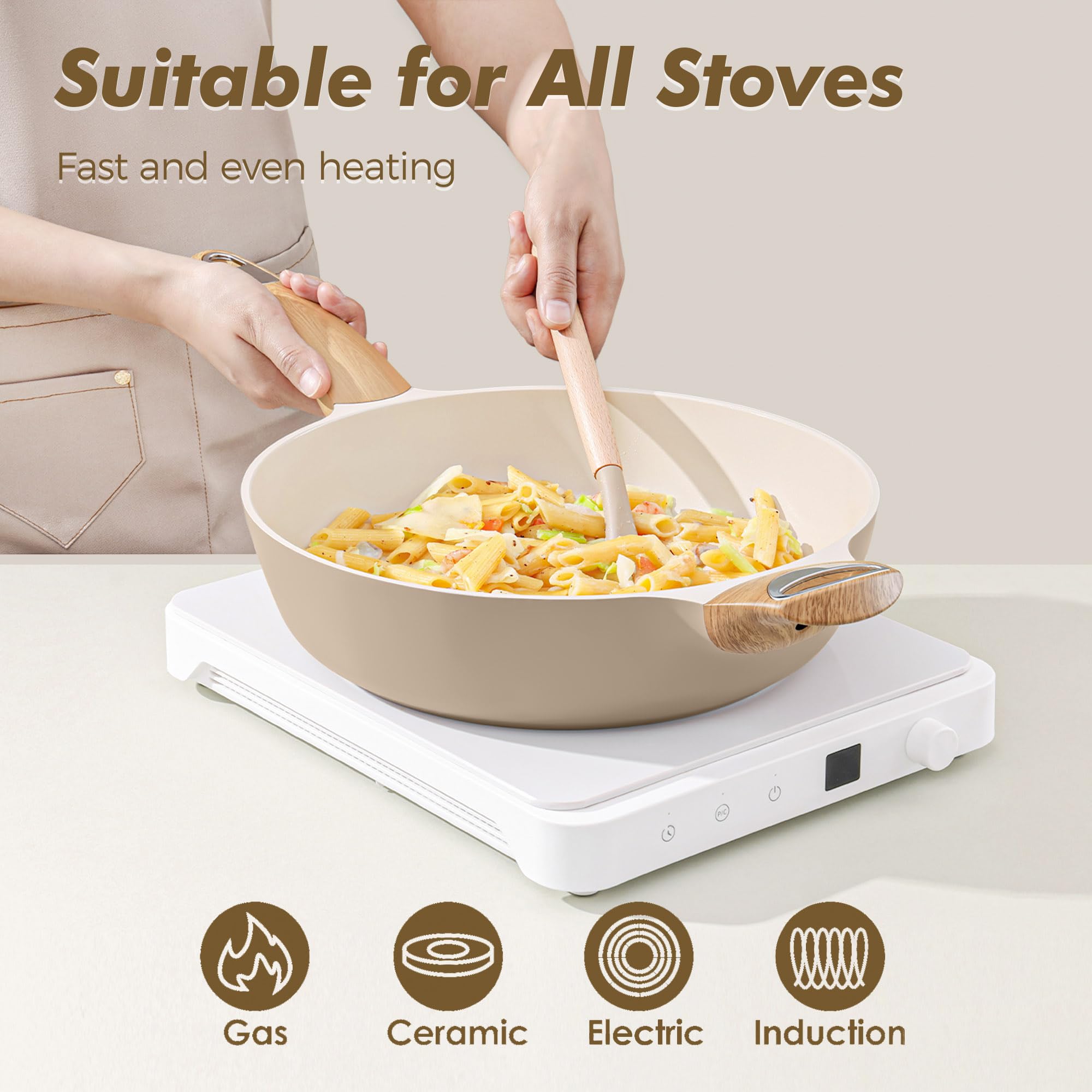 SENSARTE induction-compatible pan base delivers fast, even heat on any stove.