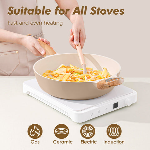 SENSARTE induction-compatible pan base delivers fast, even heat on any stove.