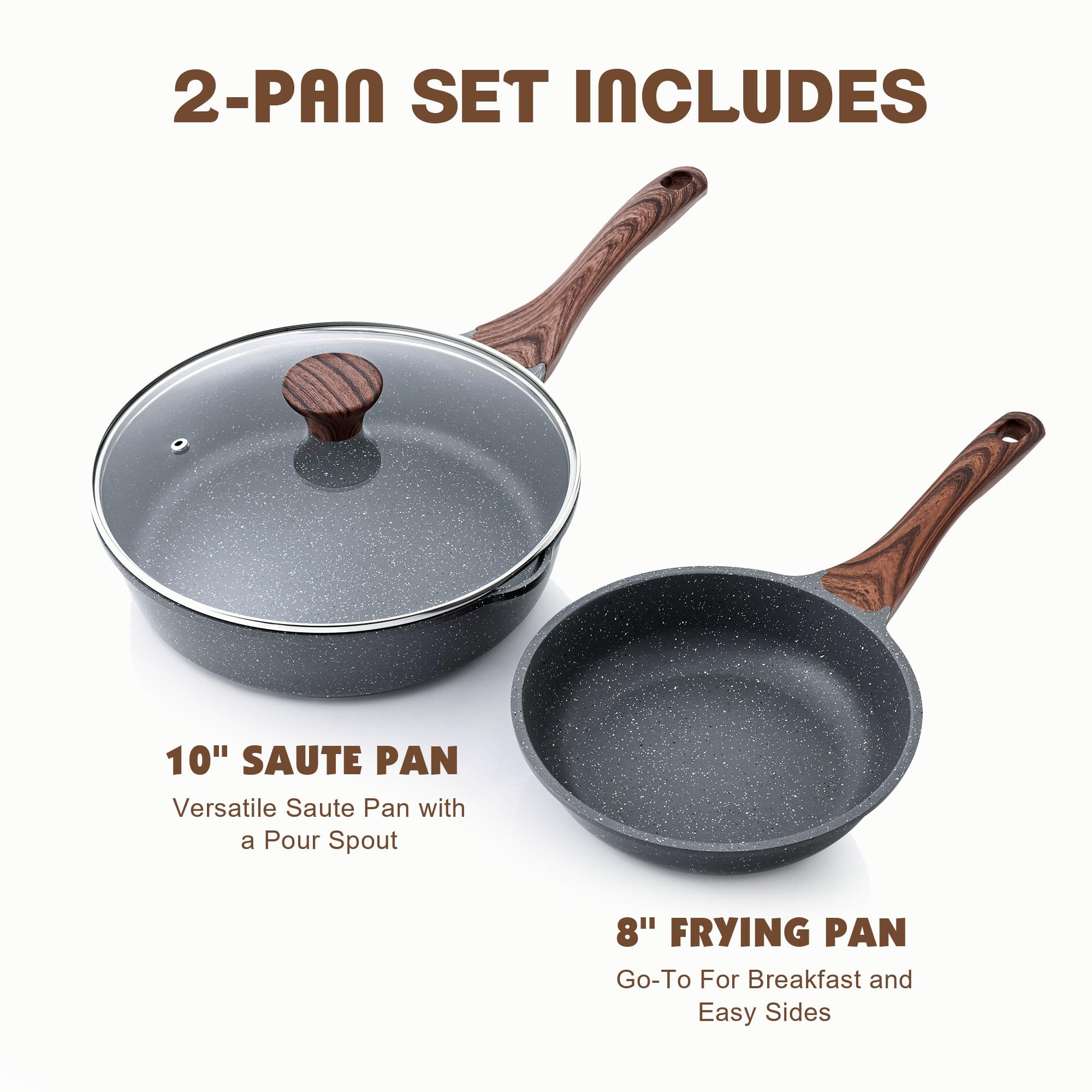 Sensarte induction-compatible granite base for even heating across cookware.