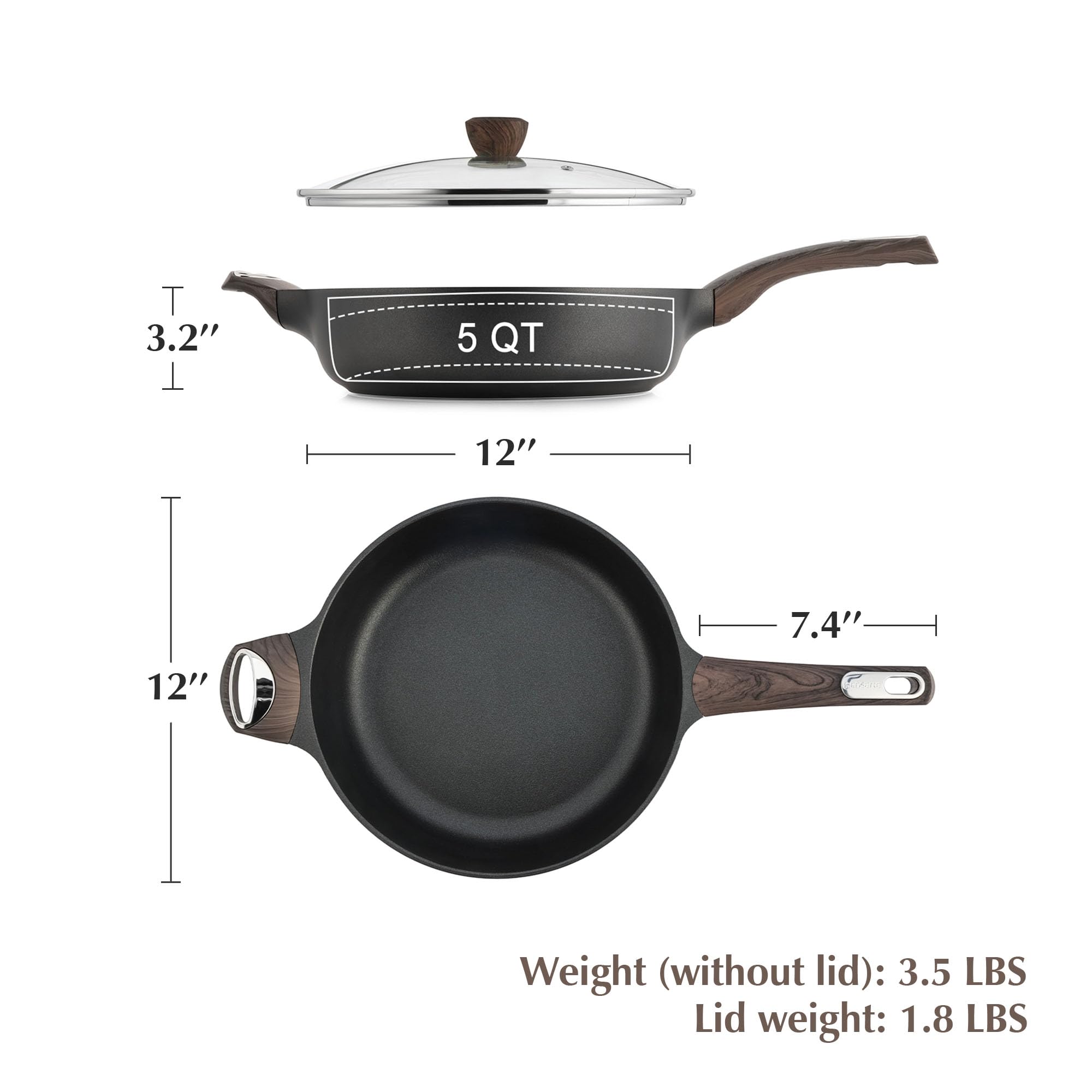 Sensarte deep skillet supports sautéing, searing, and braising in one pan.