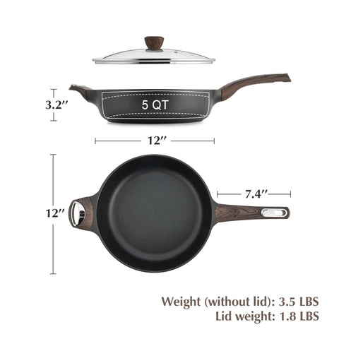 Sensarte deep skillet supports sautéing, searing, and braising in one pan.