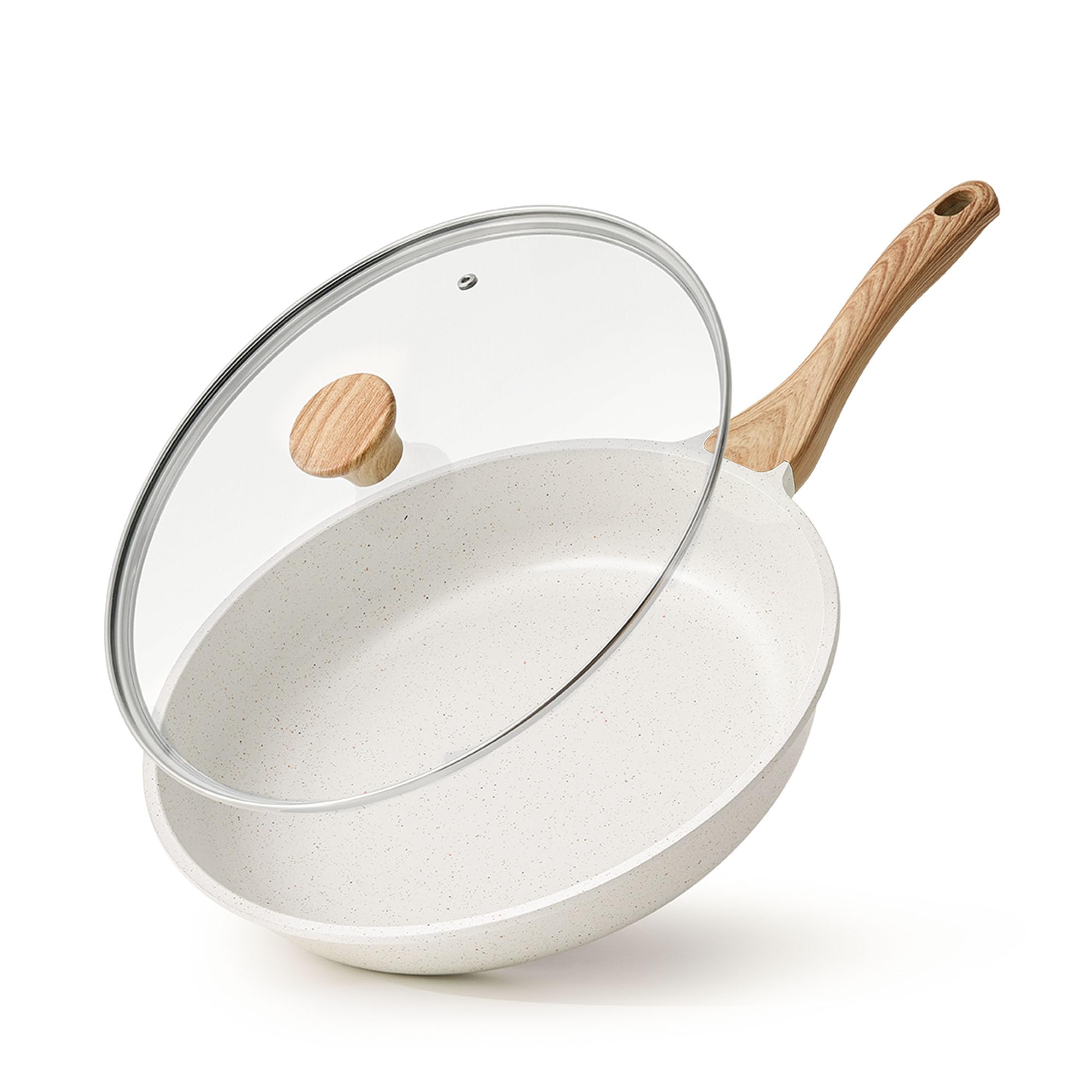SENSARTE 8-inch pan with lid shows easy release and even heat.
