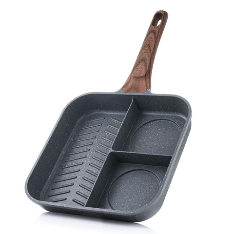 SENSARTE nonstick divided grill pan front view promotes easy cleanup and even cooking.