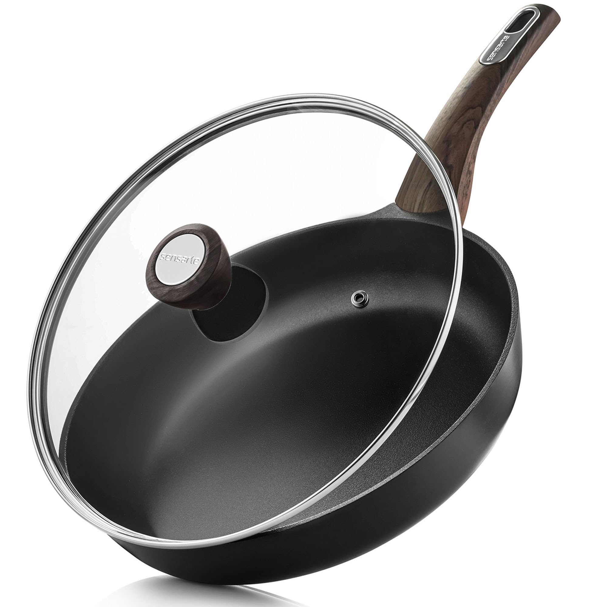 SENSARTE nonstick frying pan with lid provides a clear view to monitor cooking.