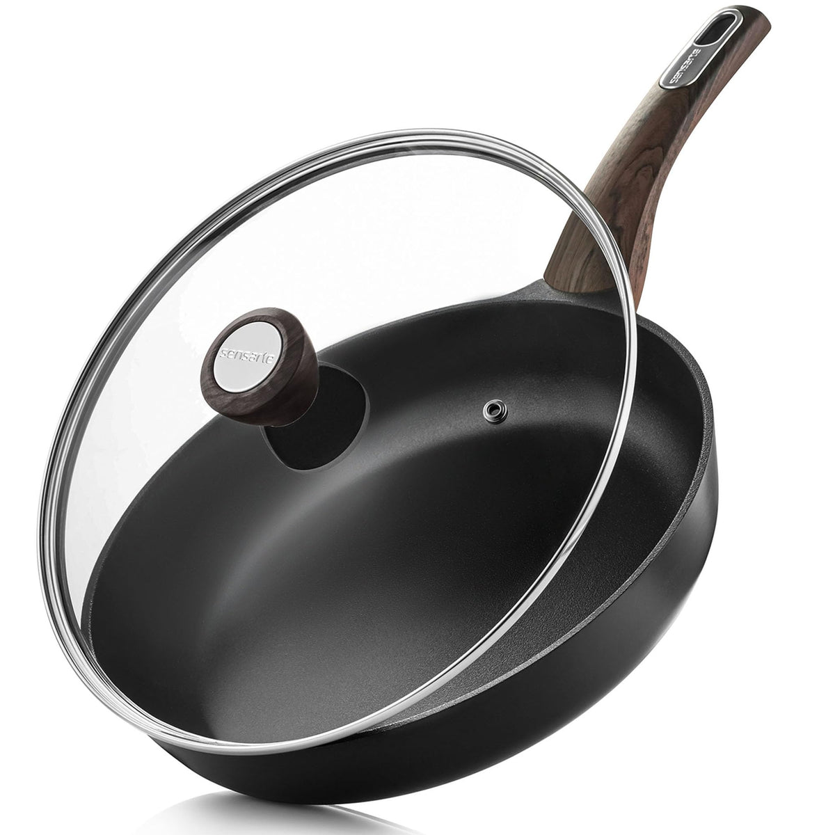 SENSARTE nonstick frying pan with lid provides a clear view to monitor cooking.