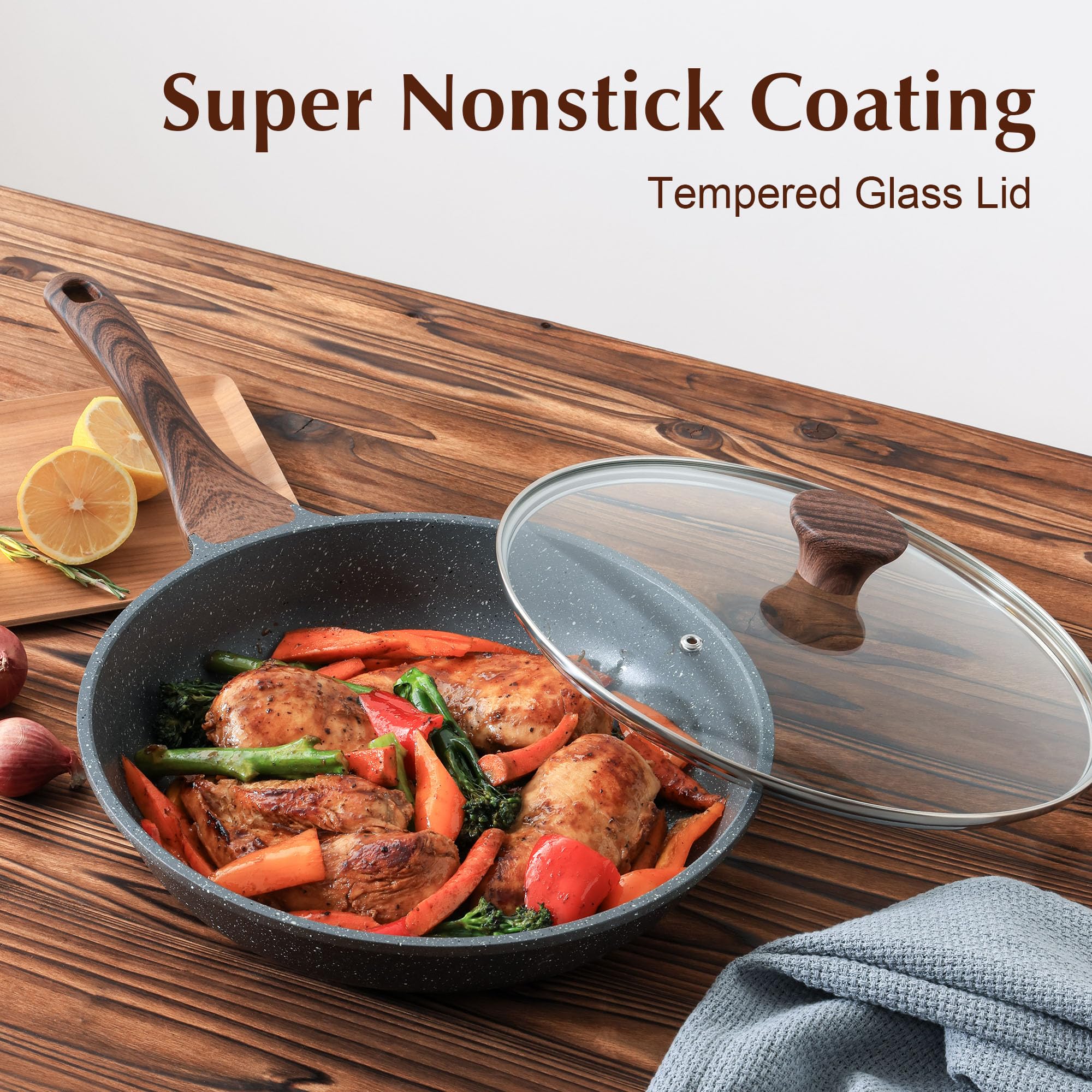 SENSARTE tempered glass lid with steam visible for monitoring.