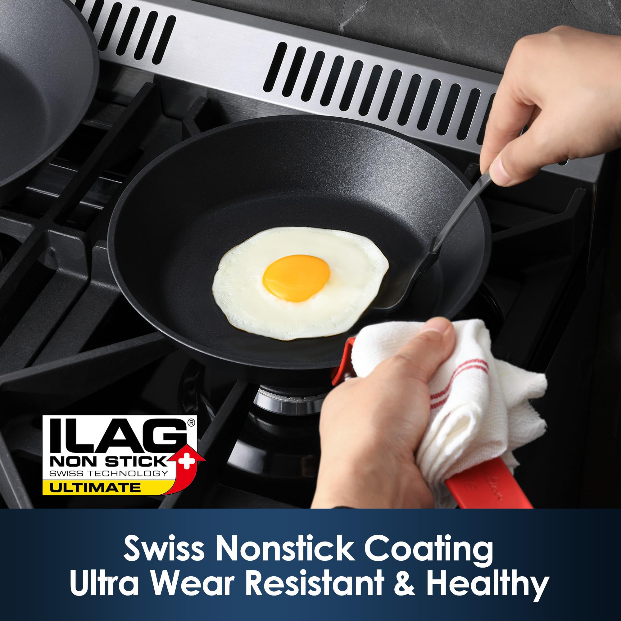 Sensarte 12-inch pan side view highlighting sturdy ergonomic handle