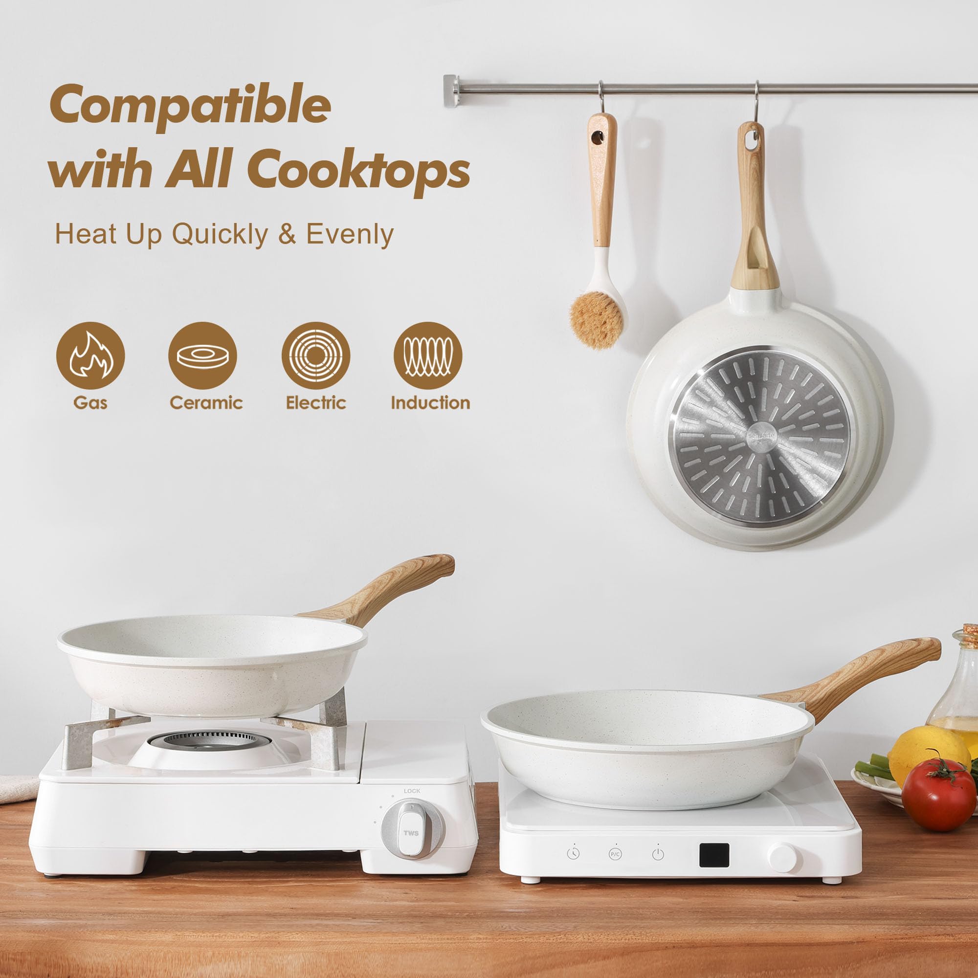 SENSARTE packaging shows three pans for varied kitchen tasks.