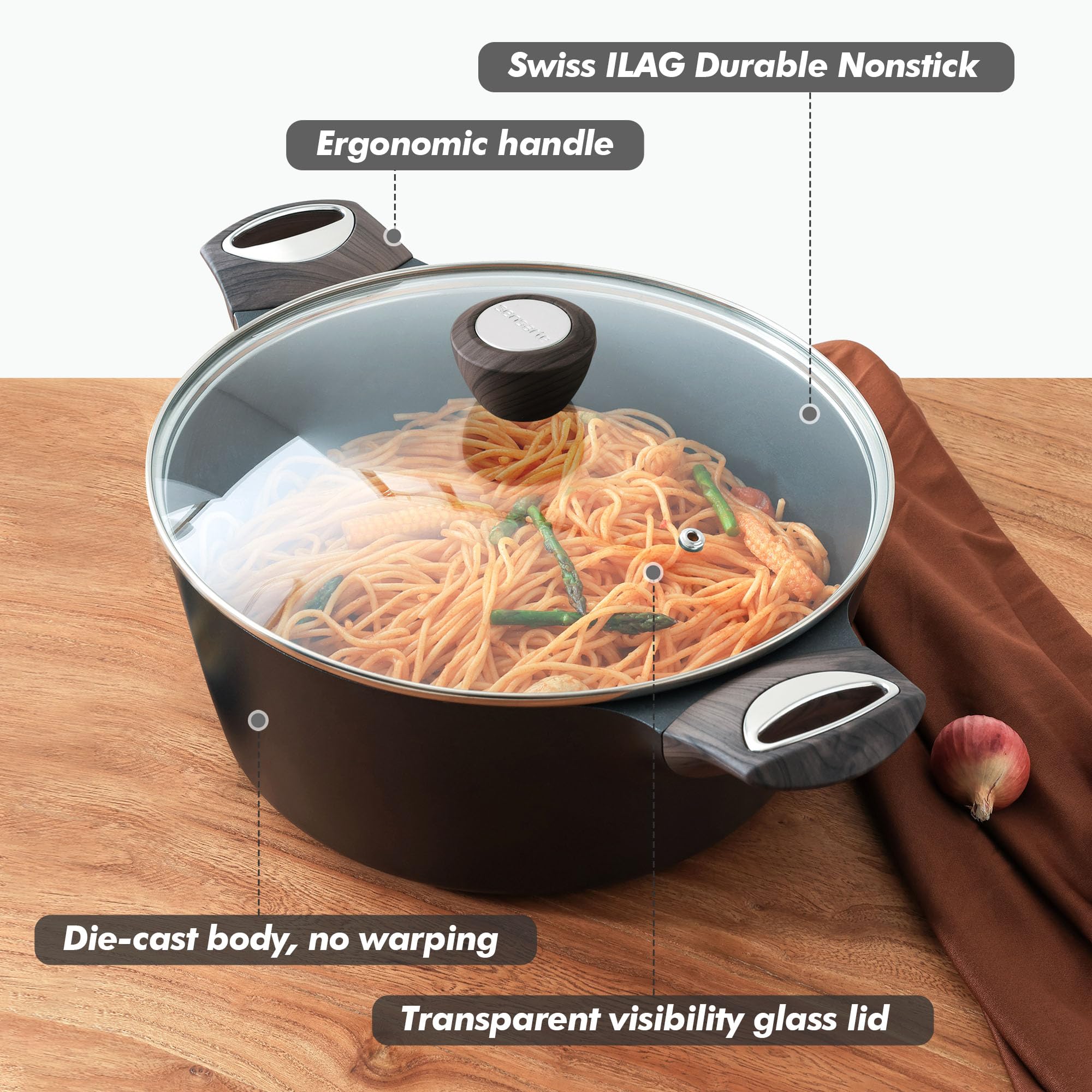 SENSARTE boiling pasta view demonstrates depth for hearty meals.