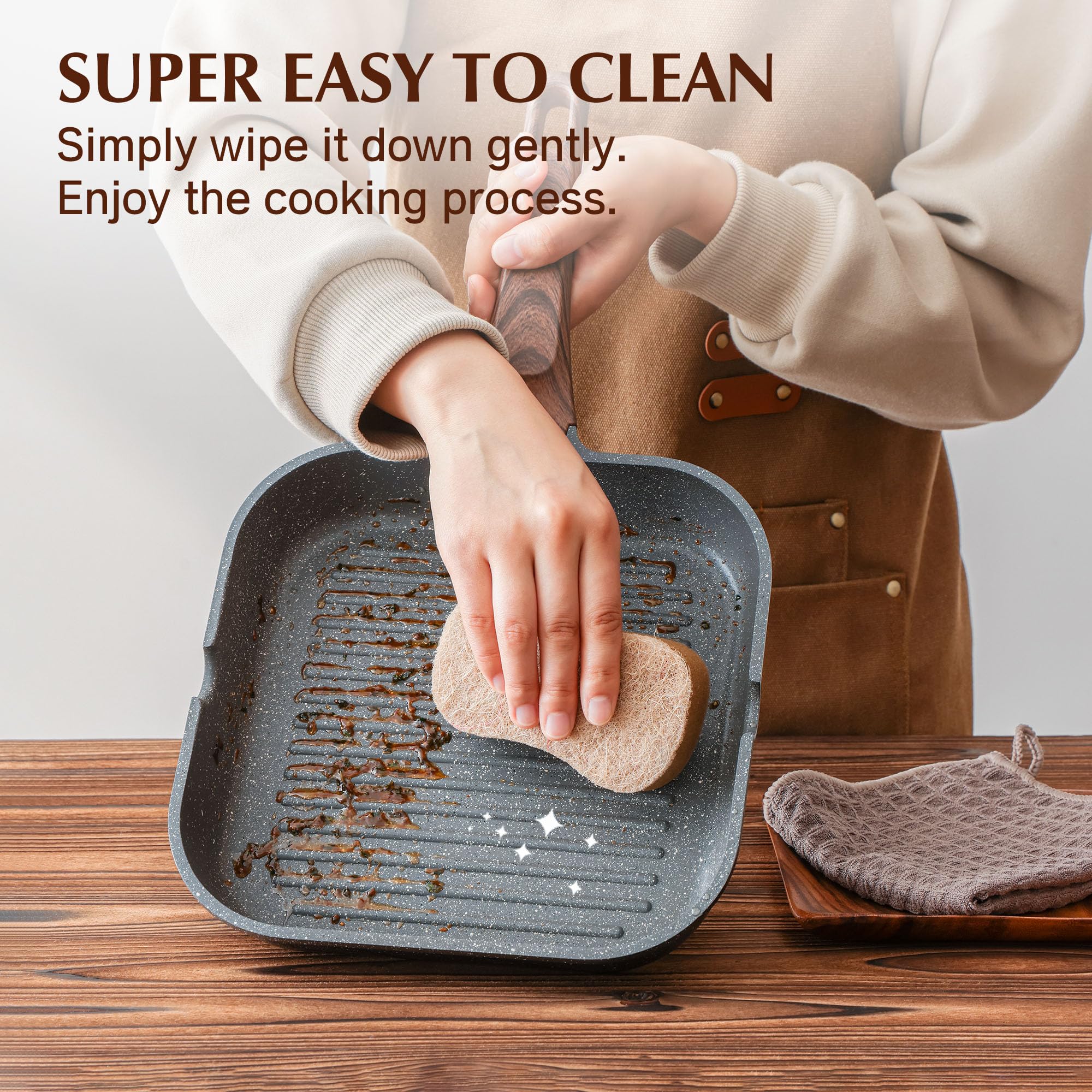 SENSARTE grill pan with side pour spouts for easy draining of fats and liquids