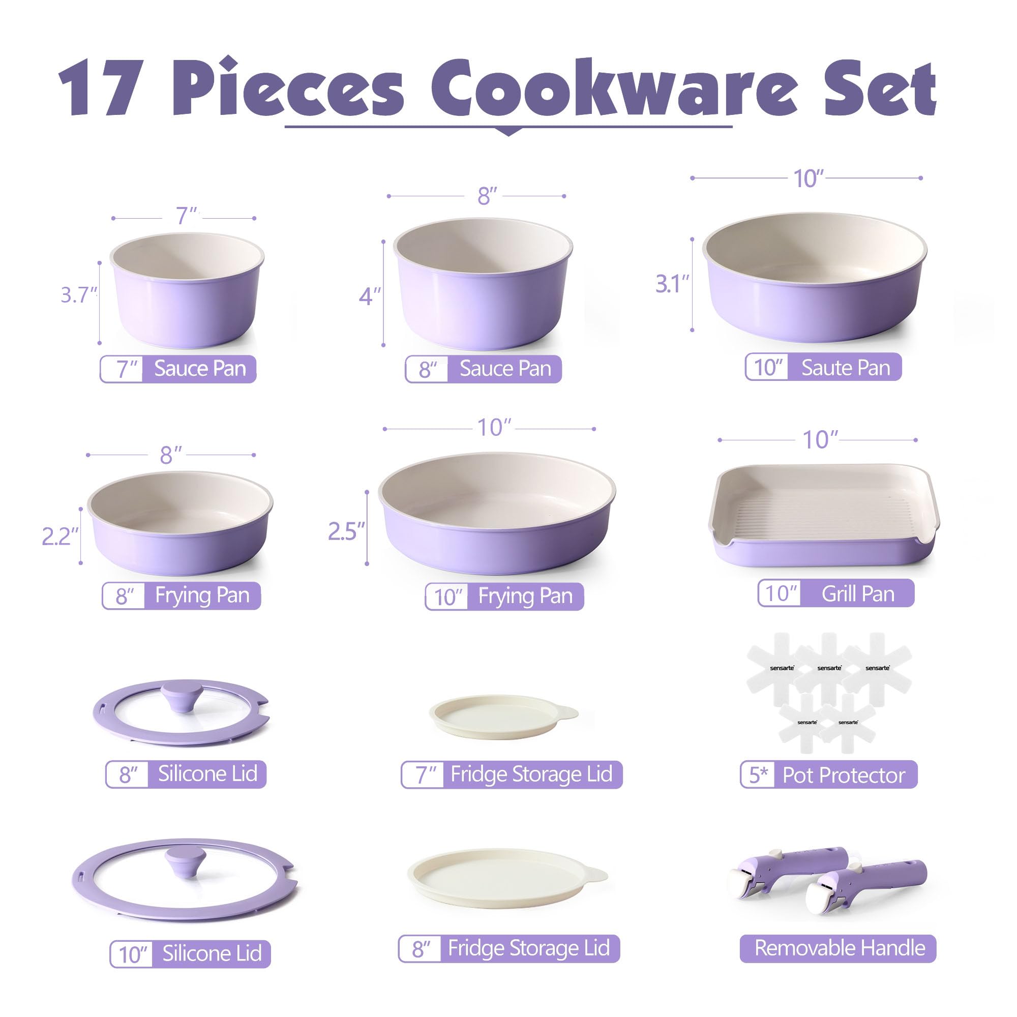 SENSARTE removable-handle system for easy stove-to-table transfers.