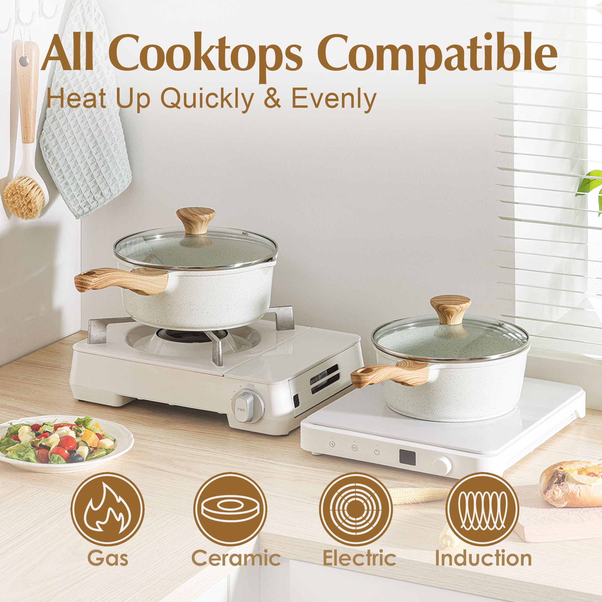 SENSARTE induction-compatible base heats quickly and evenly on compatible stoves.