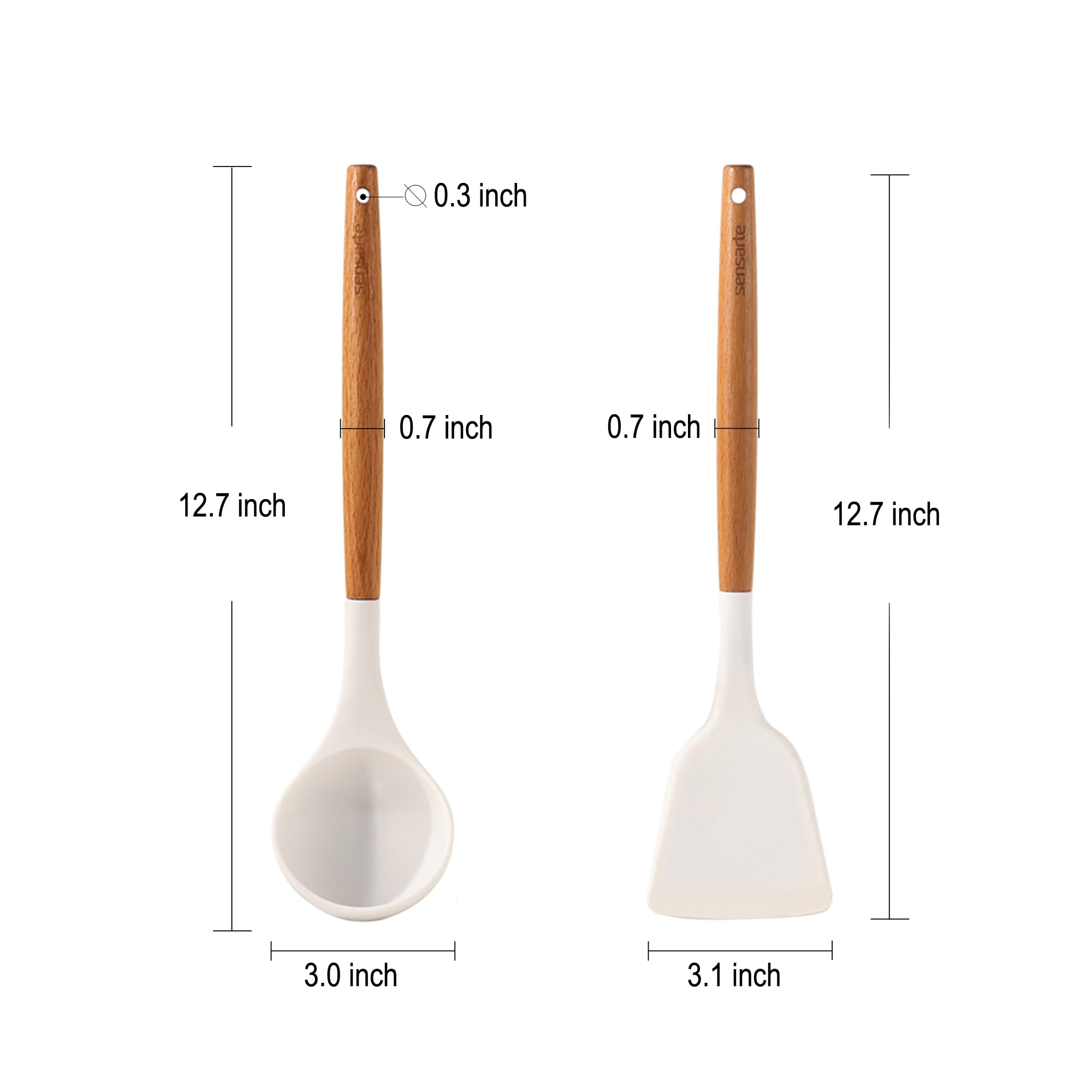 SENSARTE silicone ladle with wooden handle for easy sauce serving.