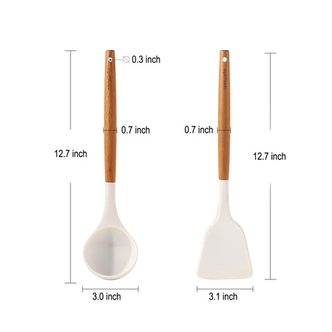 SENSARTE silicone ladle with wooden handle for easy sauce serving.