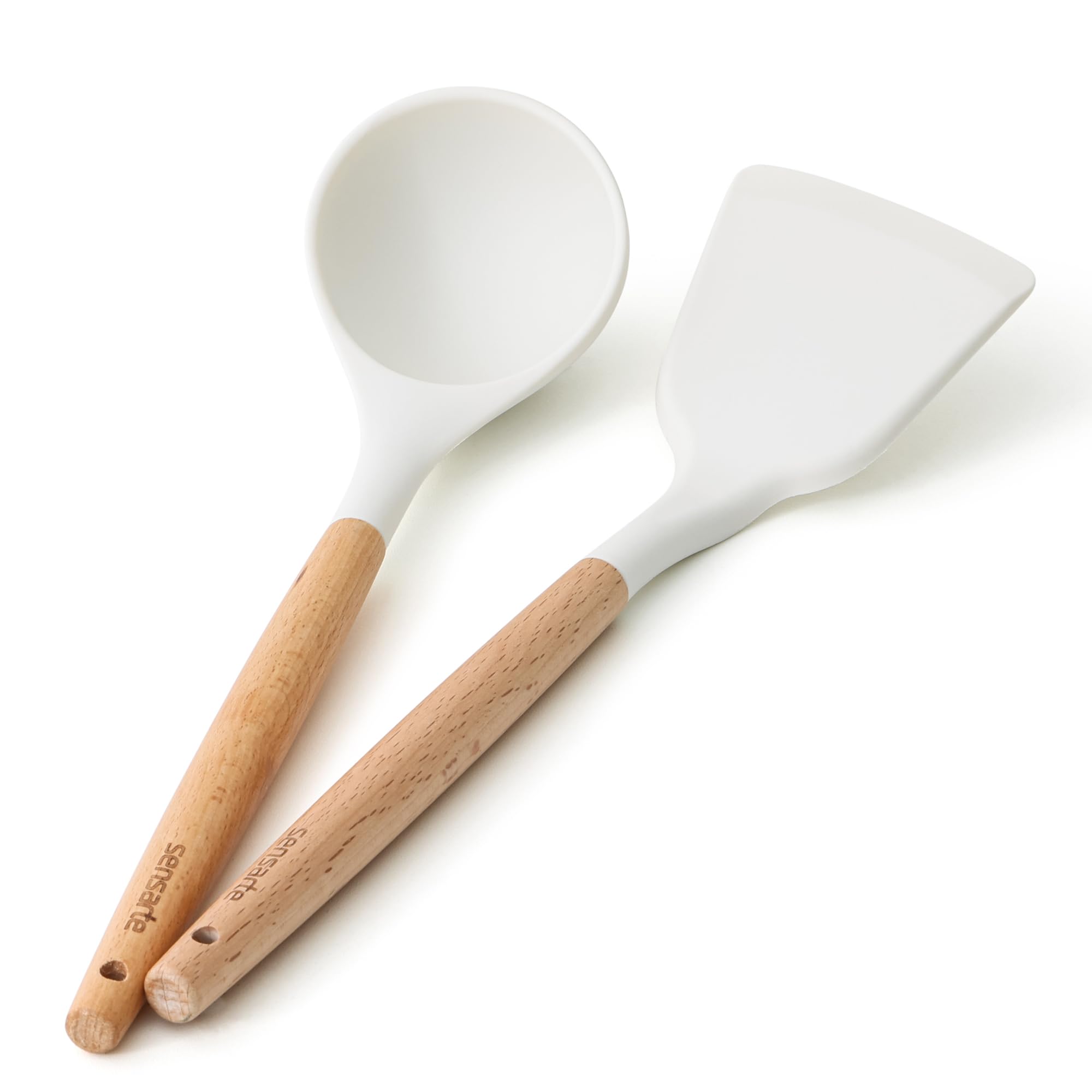 SENSARTE silicone spatula with wooden handle, ideal for nonstick cookware protection.