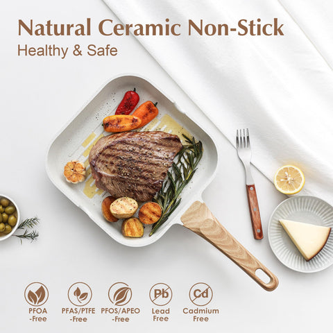 SENSARTE square grill pan with pour spouts for drip-free grilling.