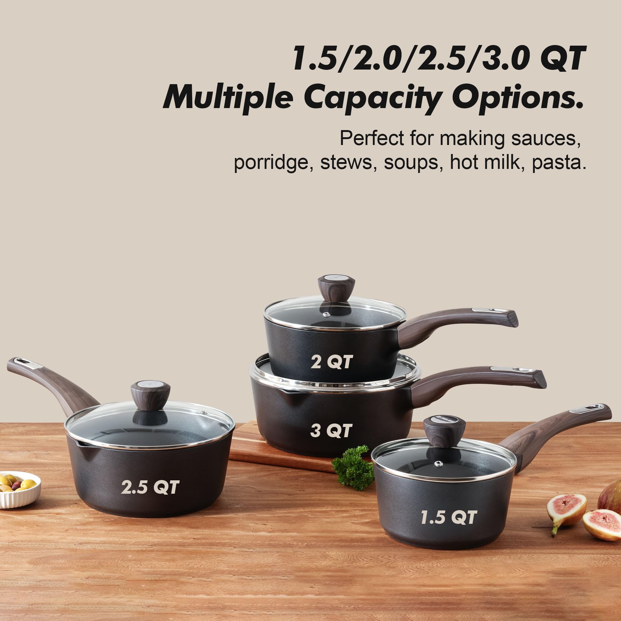 SENSARTE stay-cool handle and glass lid for safe handling.