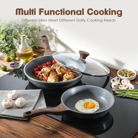 Sensarte stay-cool handle with glass lid helps monitor cooking safely.