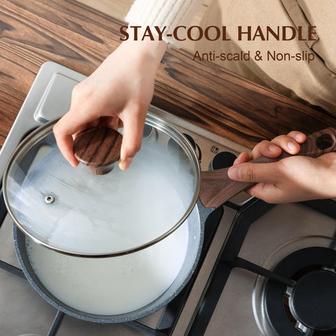 SENSARTE stay-cool handle prevents burns while stirring and simmering.