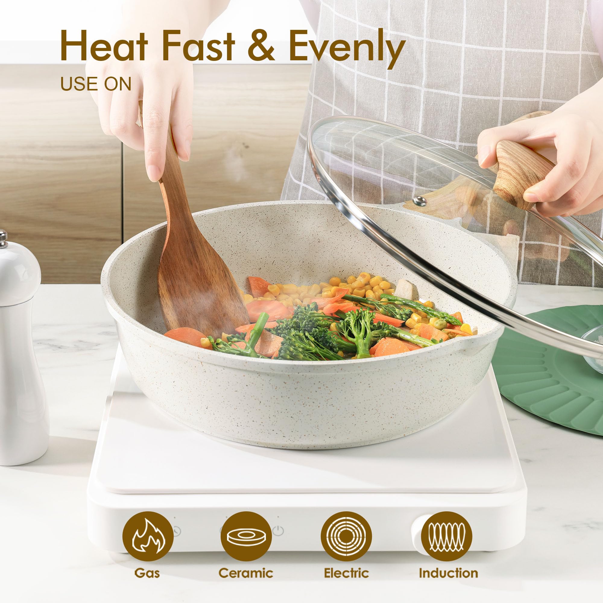SENSARTE stay-cool handle provides a comfortable grip during cooking.
