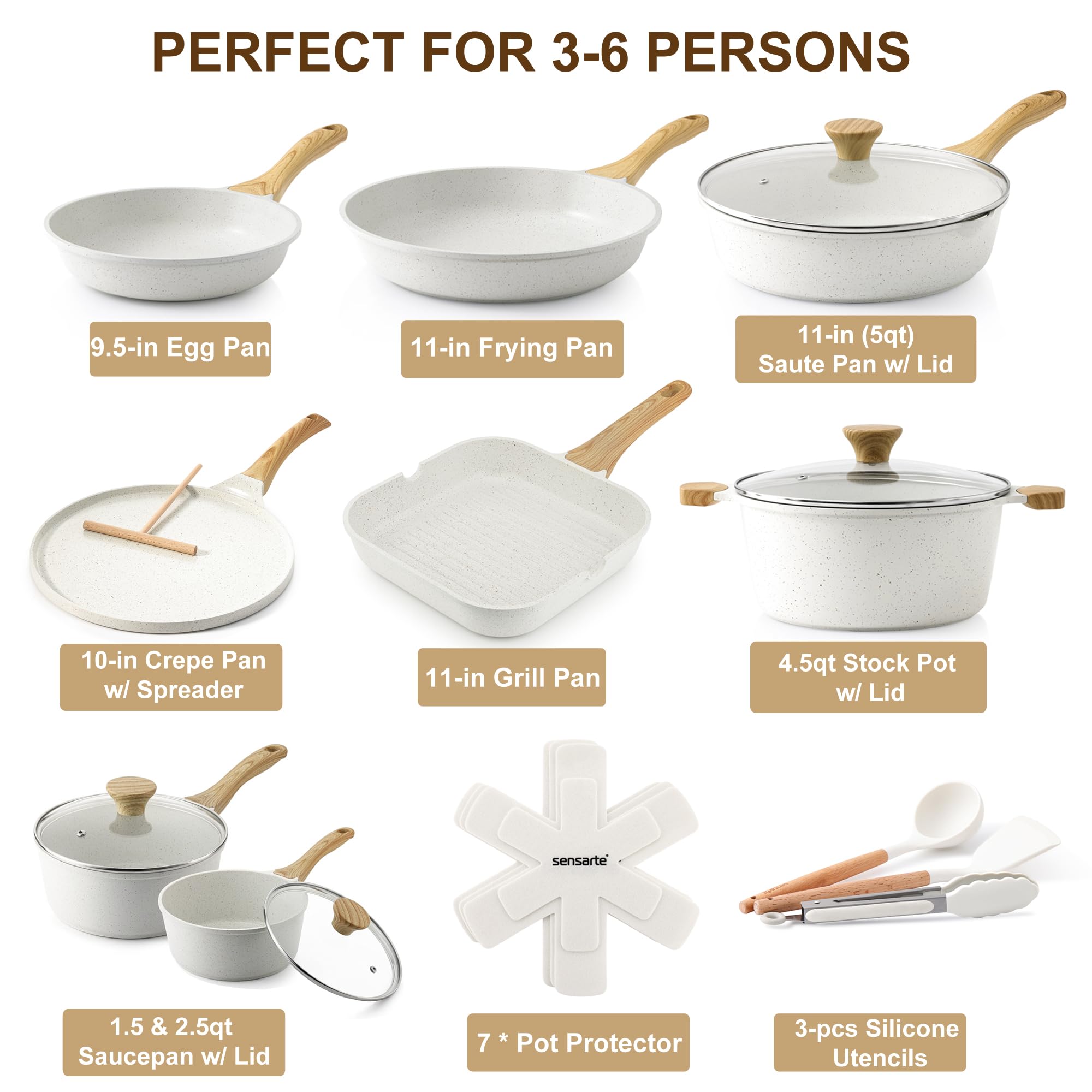 SENSARTE stay-cool handles on pans for comfortable grip during cooking