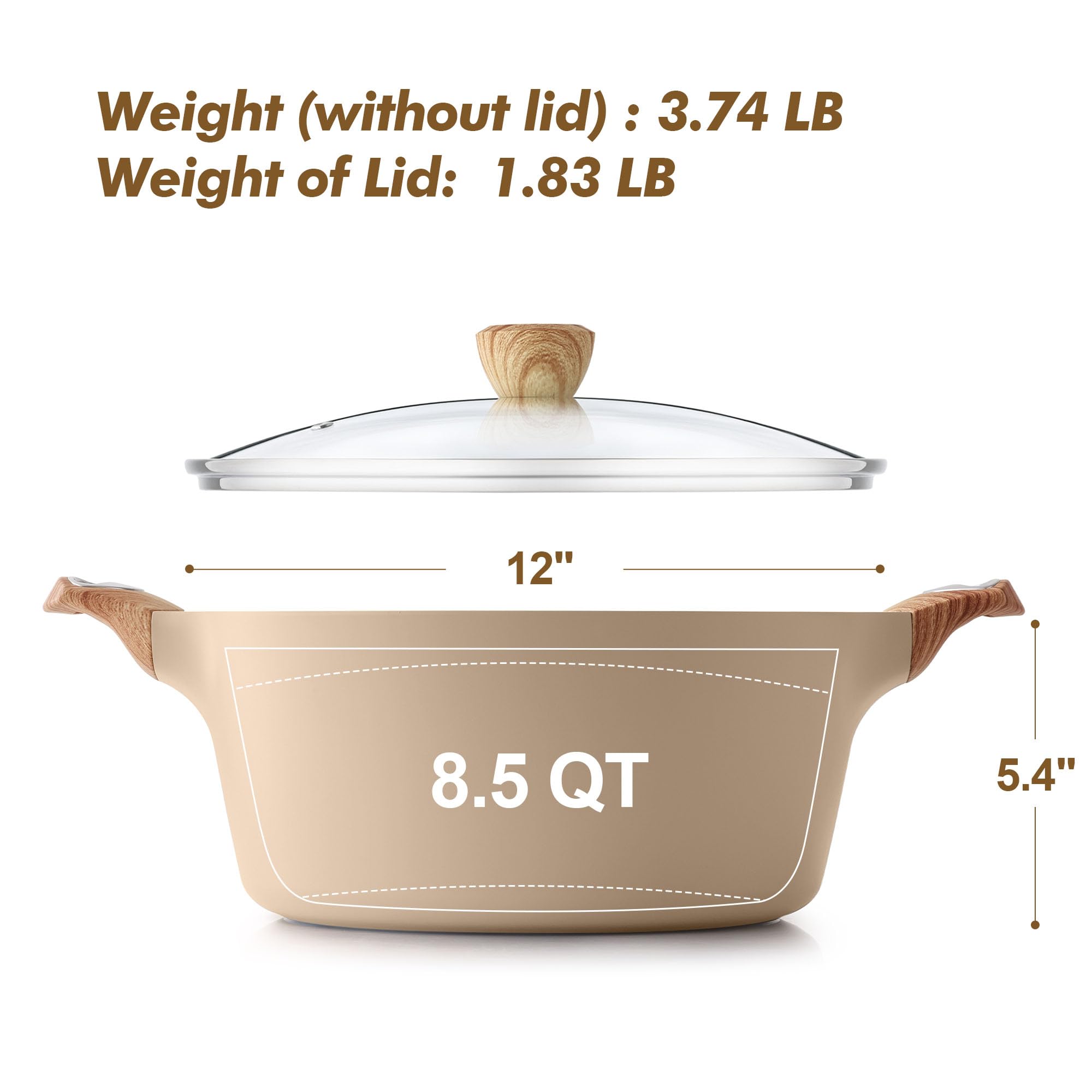 SENSARTE stock pot with wood-grain handle for comfortable grip.