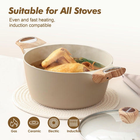 SENSARTE stock pot with wood-grain handle for comfortable stirring