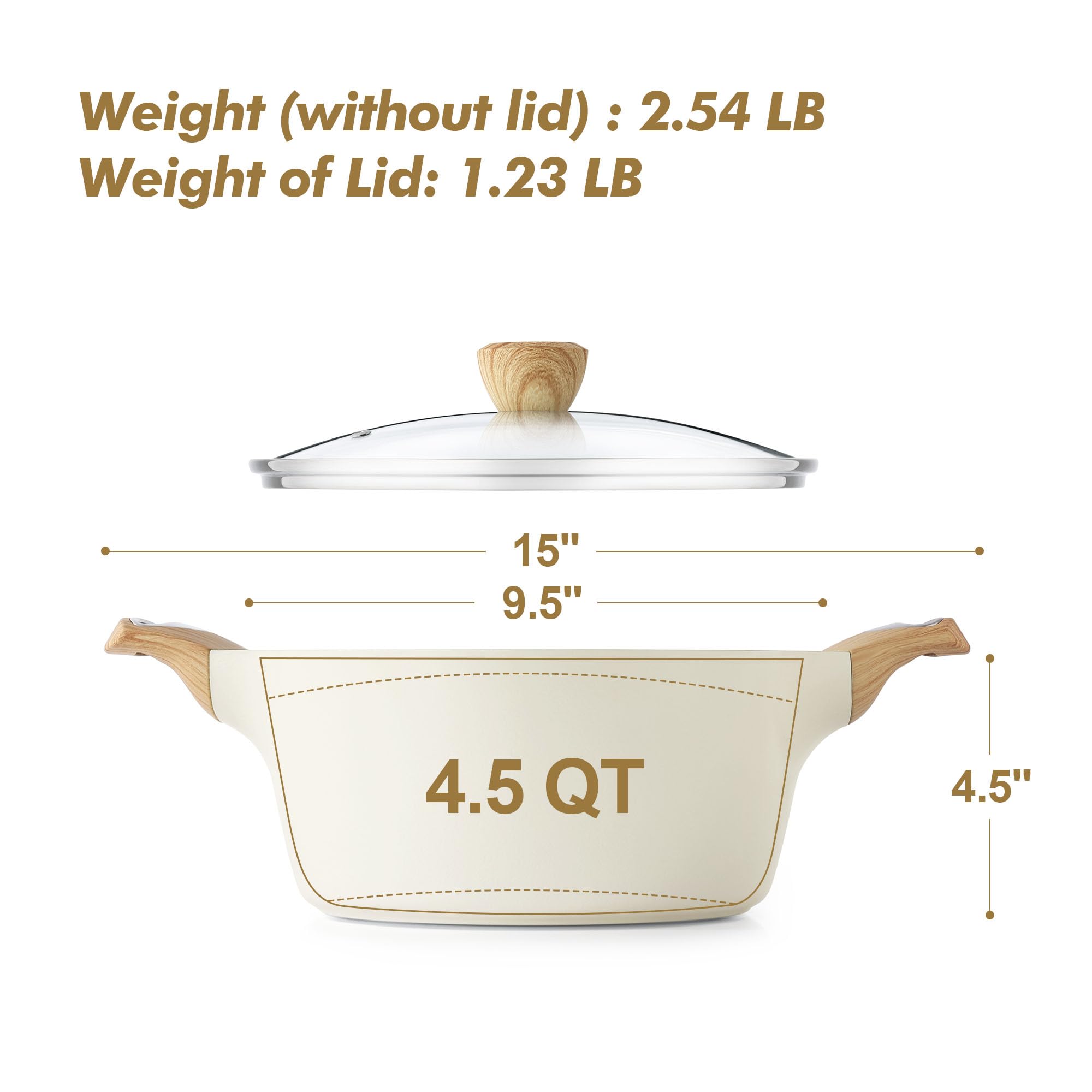 Stockpot sizes range from 2.6 to 8.5 qt for versatility