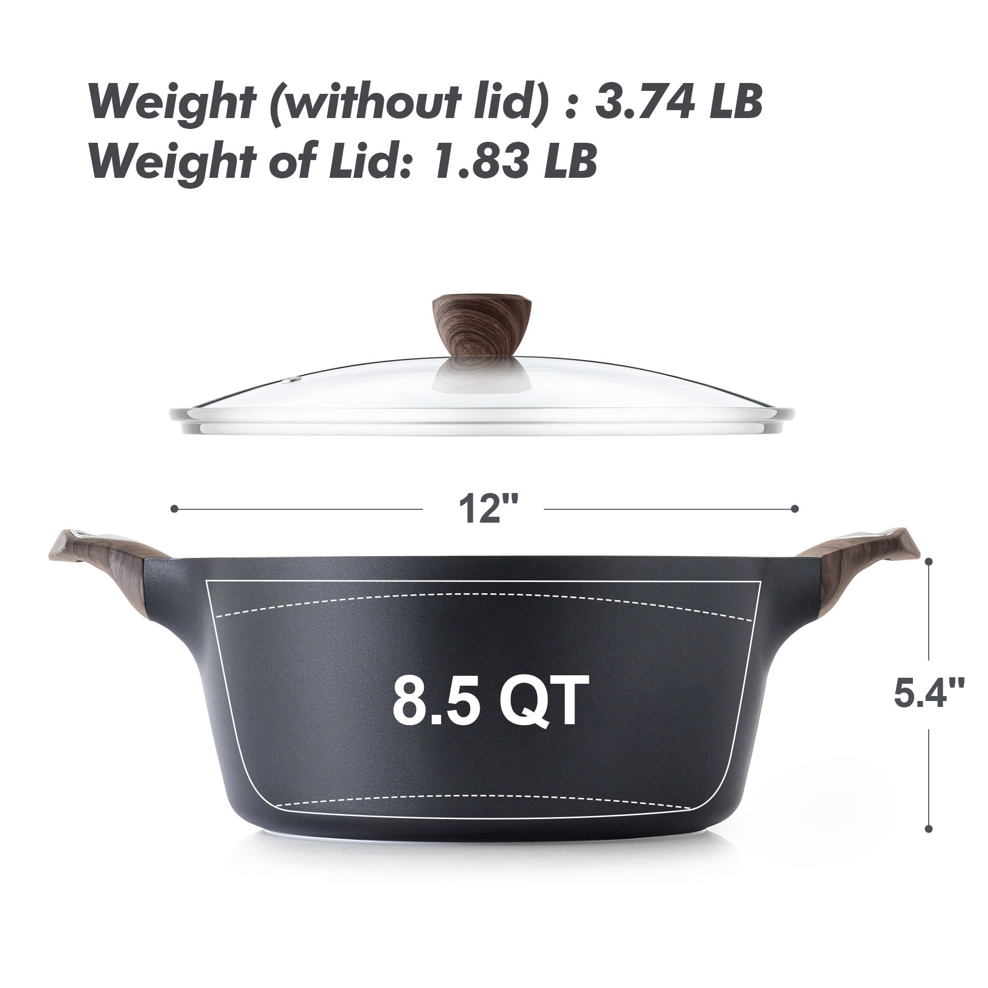 SENSARTE stock pot with woodgrain handle for comfortable grip during stirring