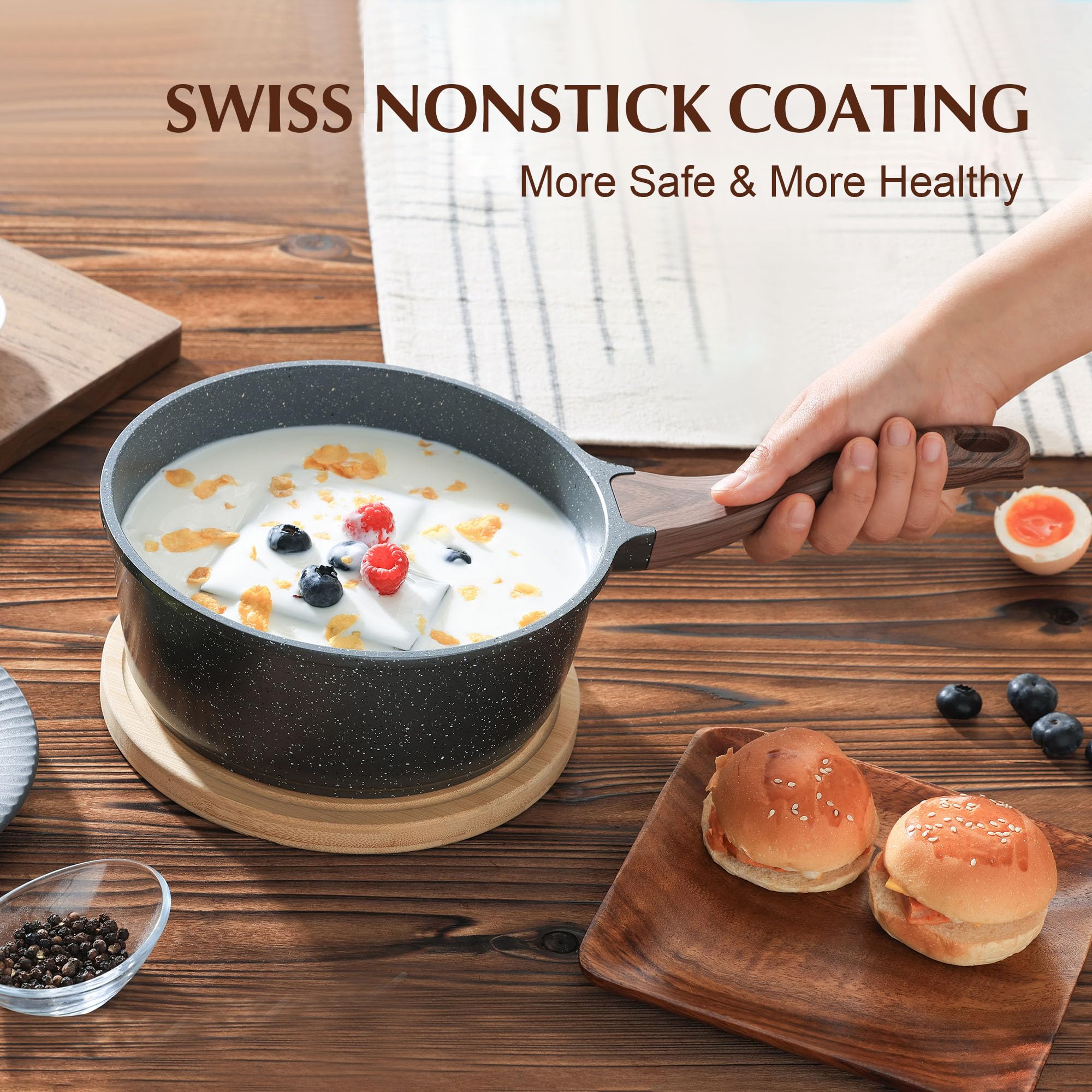 SENSARTE Swiss granite coating image emphasizes durable nonstick for healthier cooking