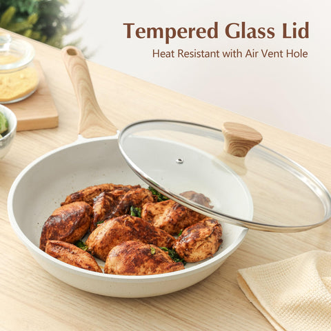 SENSARTE tempered glass lid prevents splashes while monitoring food.