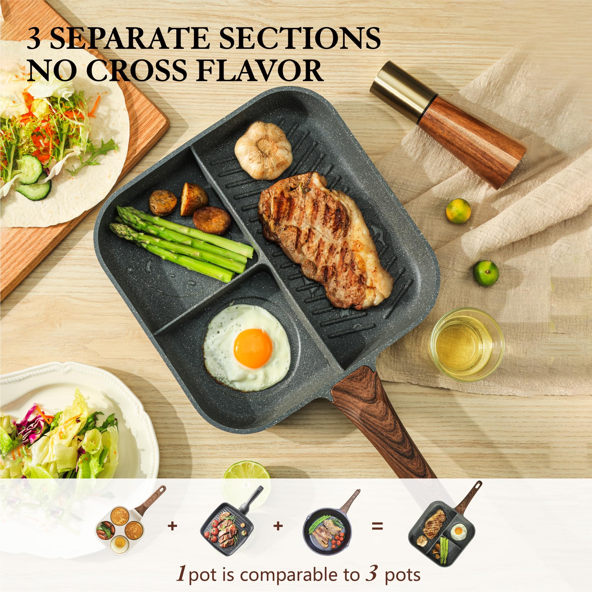 SENSARTE three-section division helps keep breakfast items separate for multitasking.