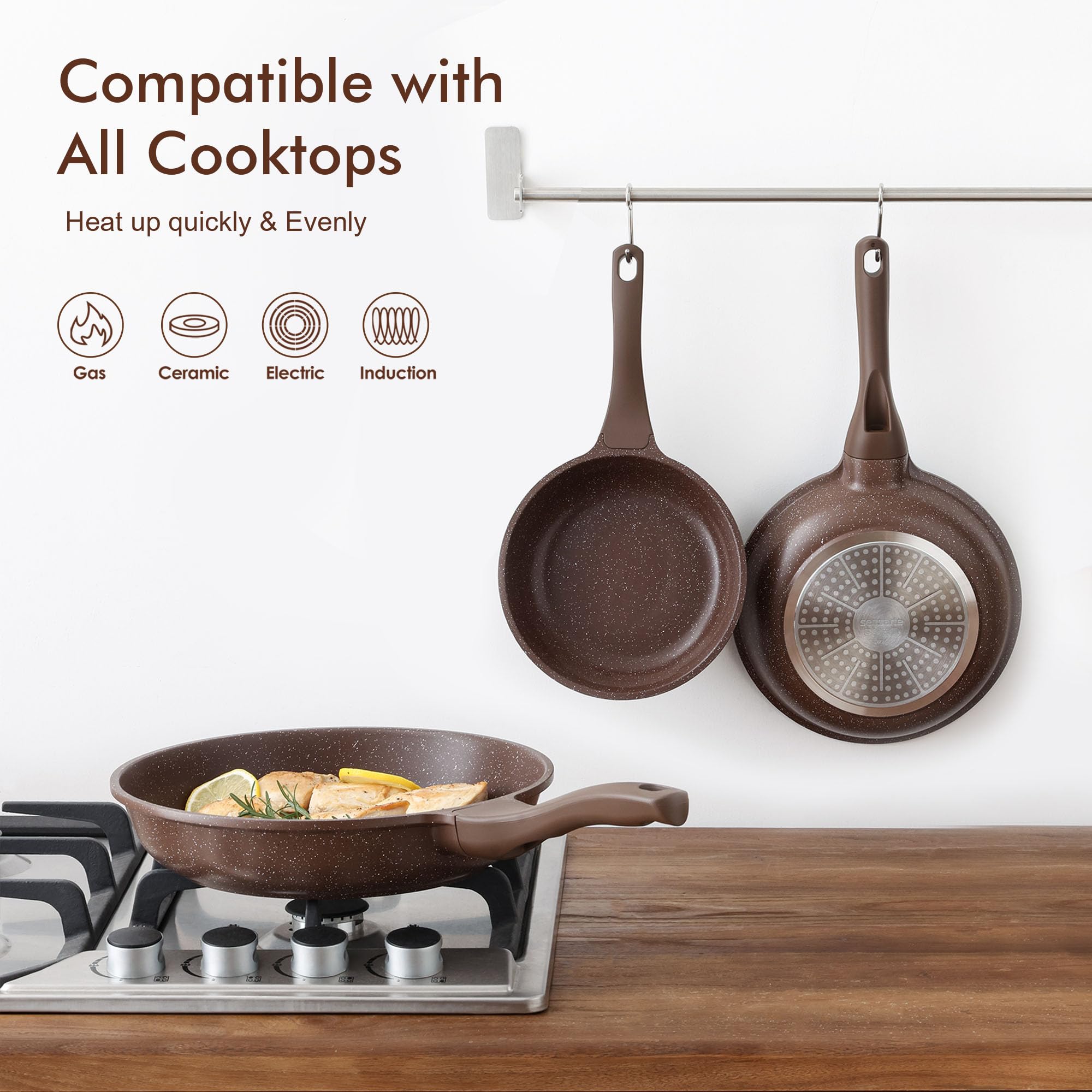 SENSARTE toffee brown skillet and woodgrain handle offer comfortable grip