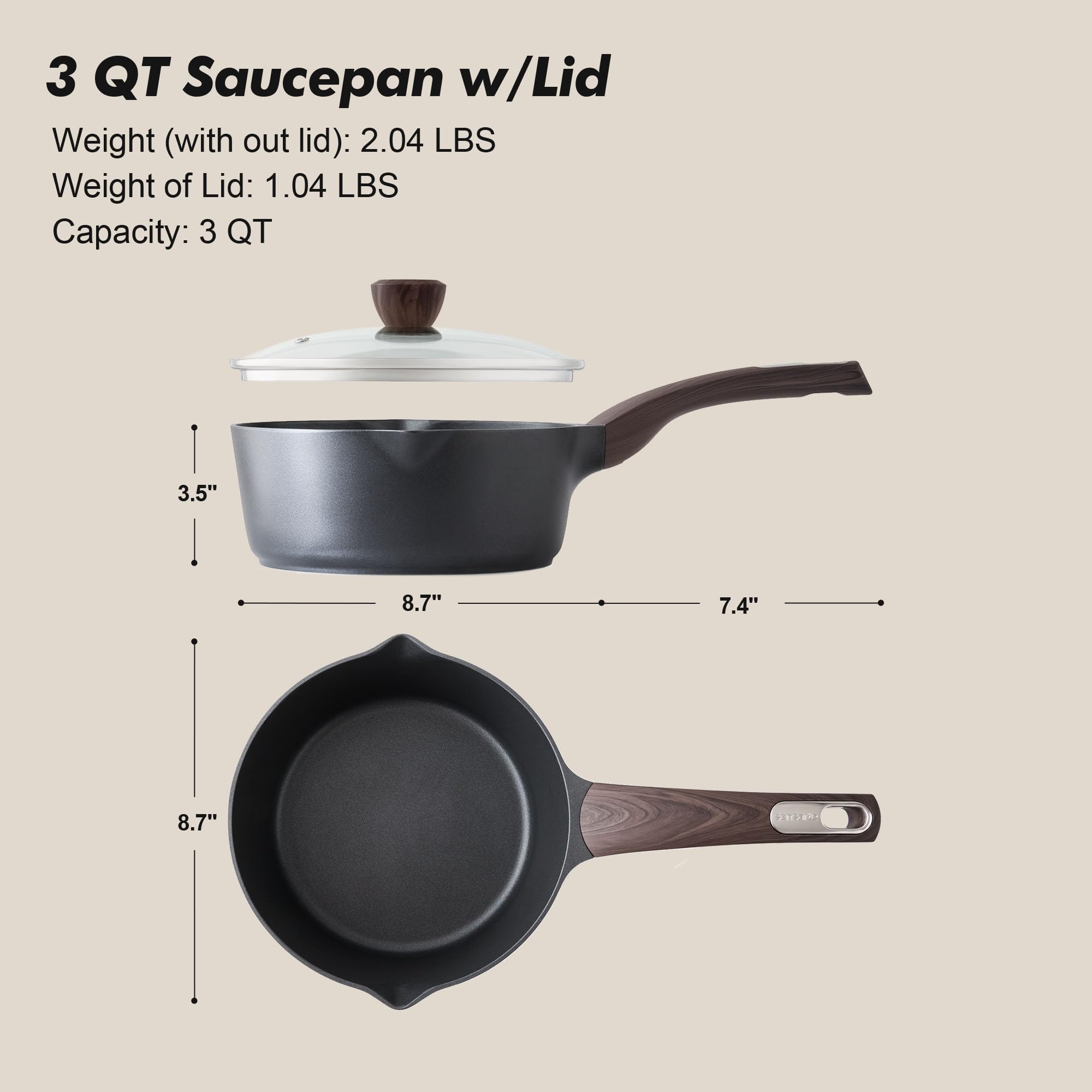 SENSARTE versatile 3qt pan suitable for sauces, milk, soups, and more