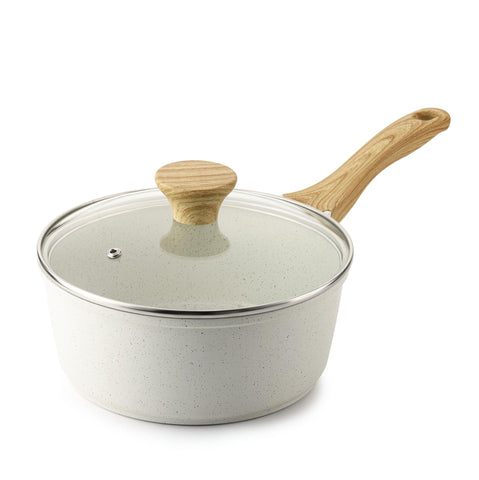 SENSARTE white ceramic nonstick saucepan with lid enables easy, low-oil meals.