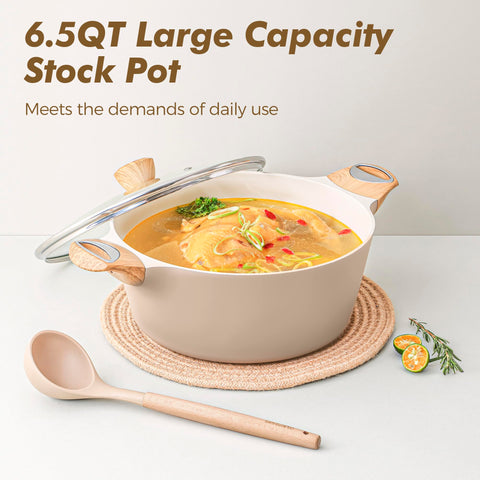 SENSARTE wood-grain Bakelite handles offer comfortable grip and reduced heat transfer.