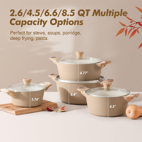 SENSARTE stock pot with wood grain handle for comfortable grip.