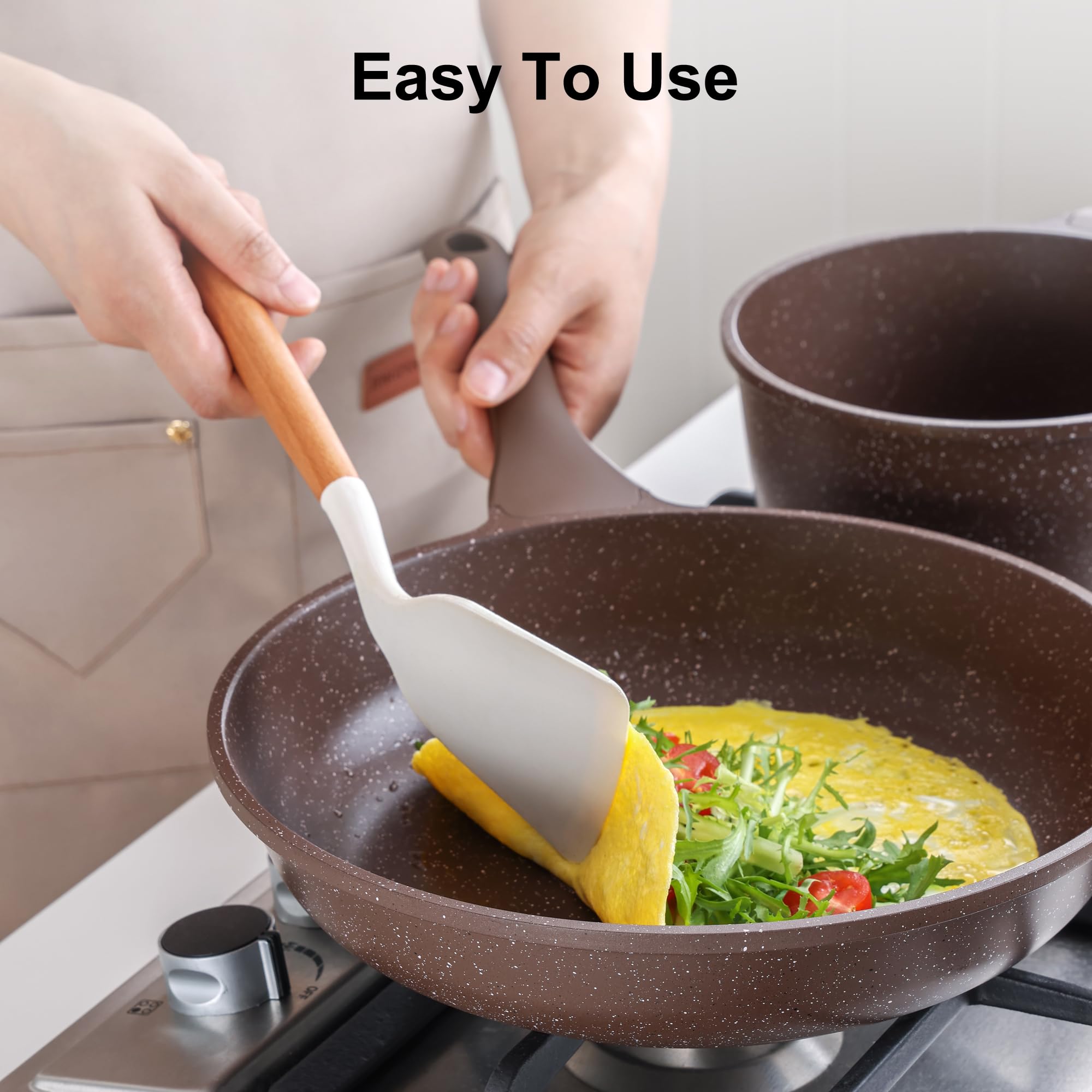 SENSARTE wooden handle detail for comfortable, secure grip during cooking.