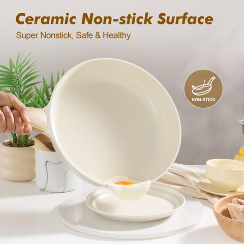 SENSARTE woodgrain-handle skillet stays cool and comfortable during cooking