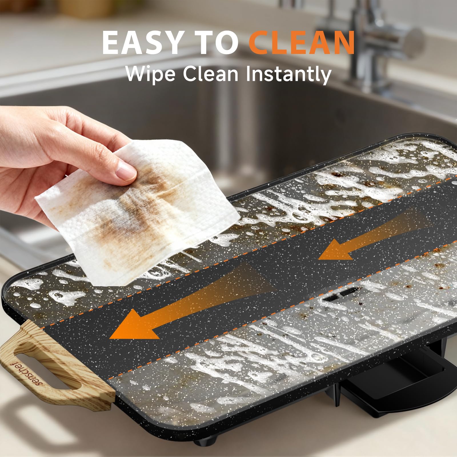 SENSCHEF CookSimple flat surface enables stable flipping and even cooking