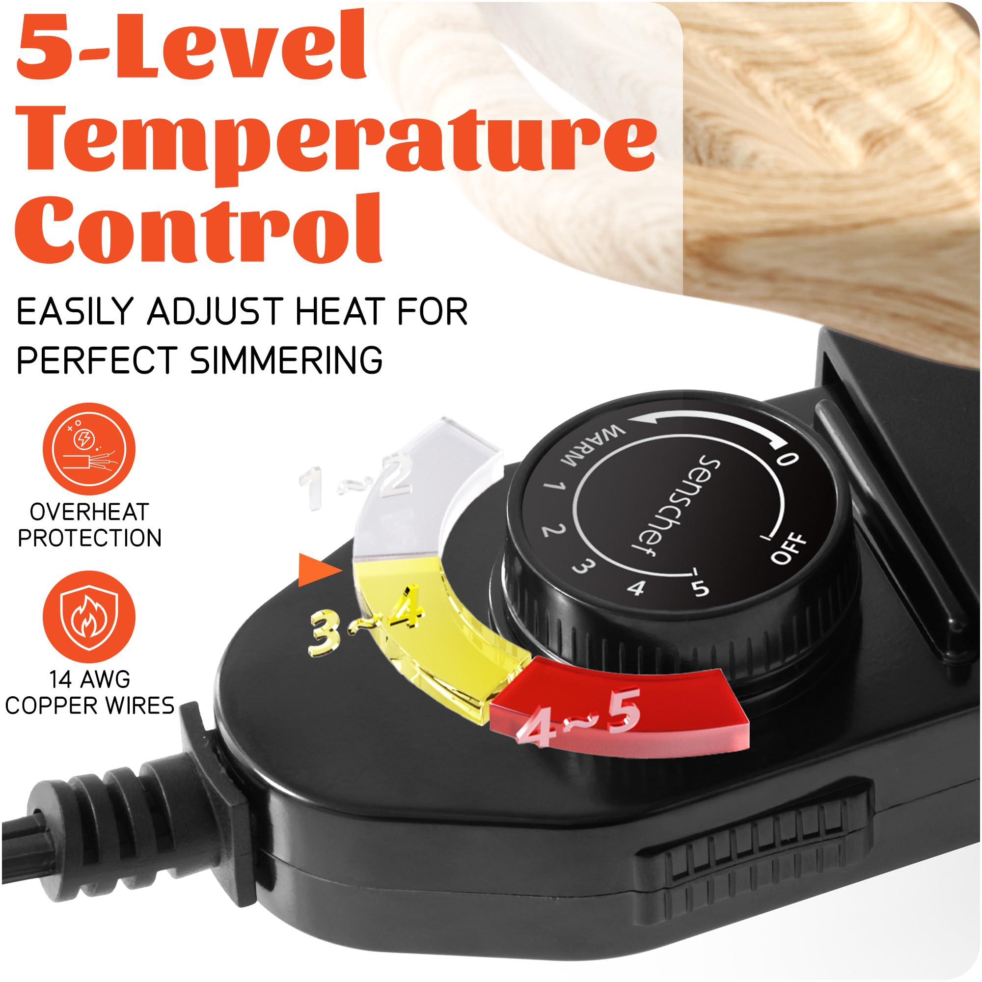 SENSCHEF 4ft power cord offers flexible tabletop placement.