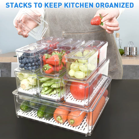 SenseYo Pomeat fridge organizer with drain tray helps moisture control