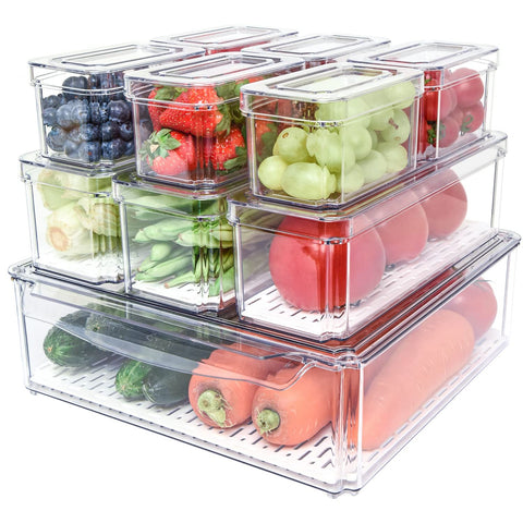 SenseYo Pomeat stackable fridge bin with lids keeps produce organized