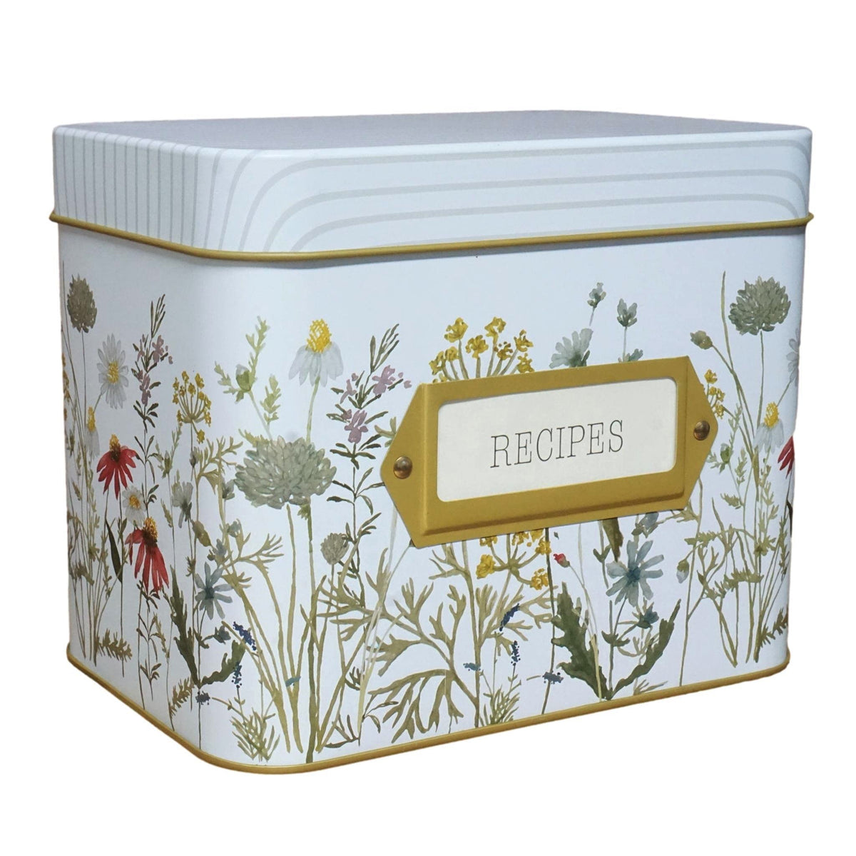 SENSORY4U tin recipe box with wildflower design keeps recipes organized and inspired.