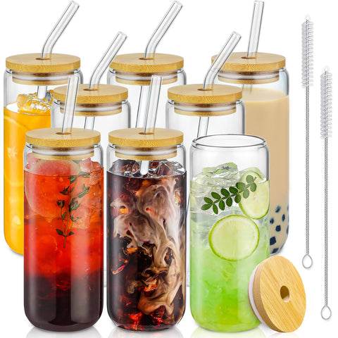 SENTVEND 20oz glass cups with bamboo lids and straws on display for everyday drinking