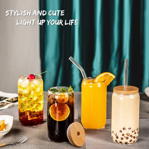 SENTVEND bamboo lids with glass cups on counter, easy to stack and store