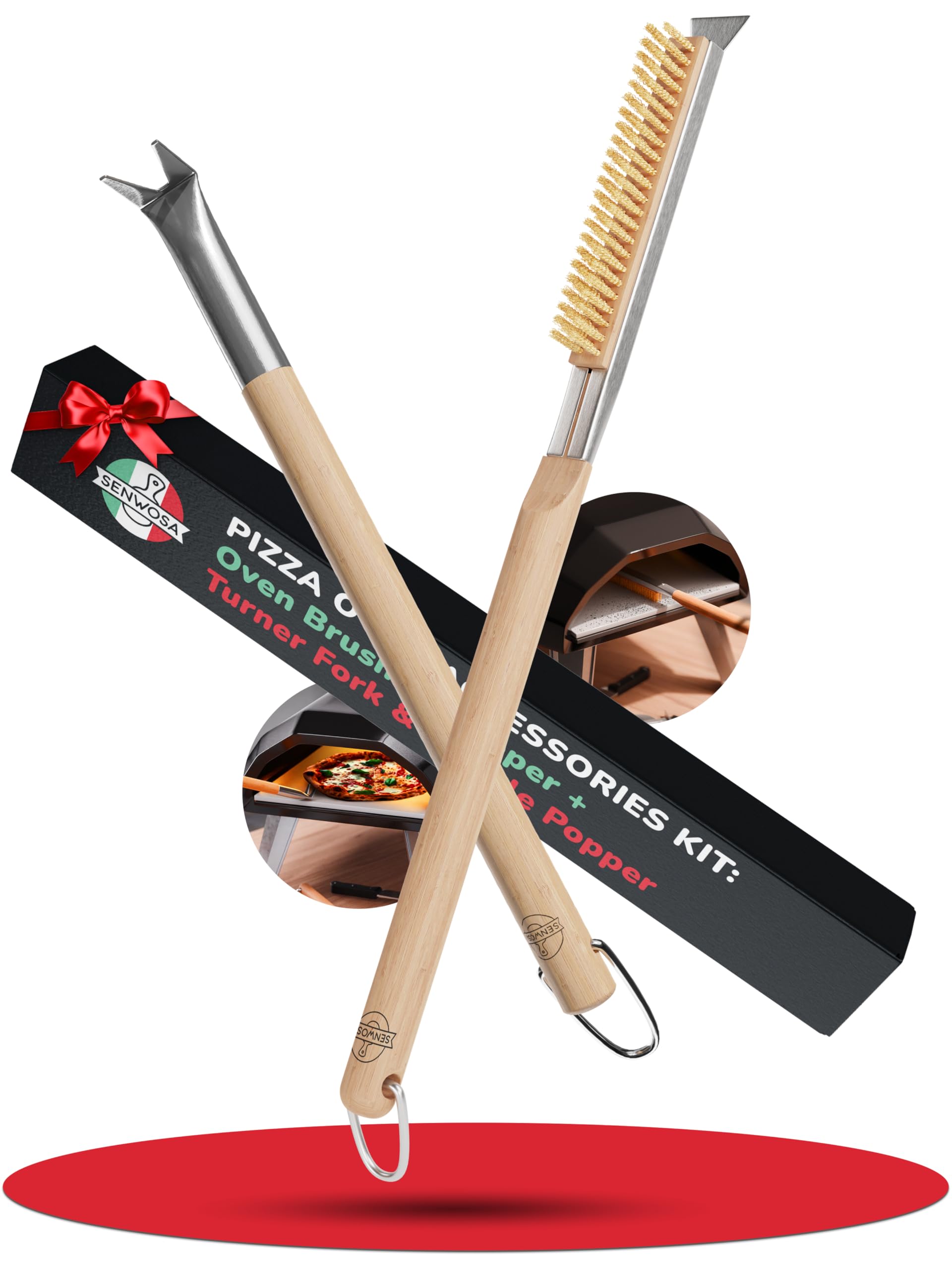 Senwosa pizza oven brush-scraper cleans burnt residues for quick maintenance