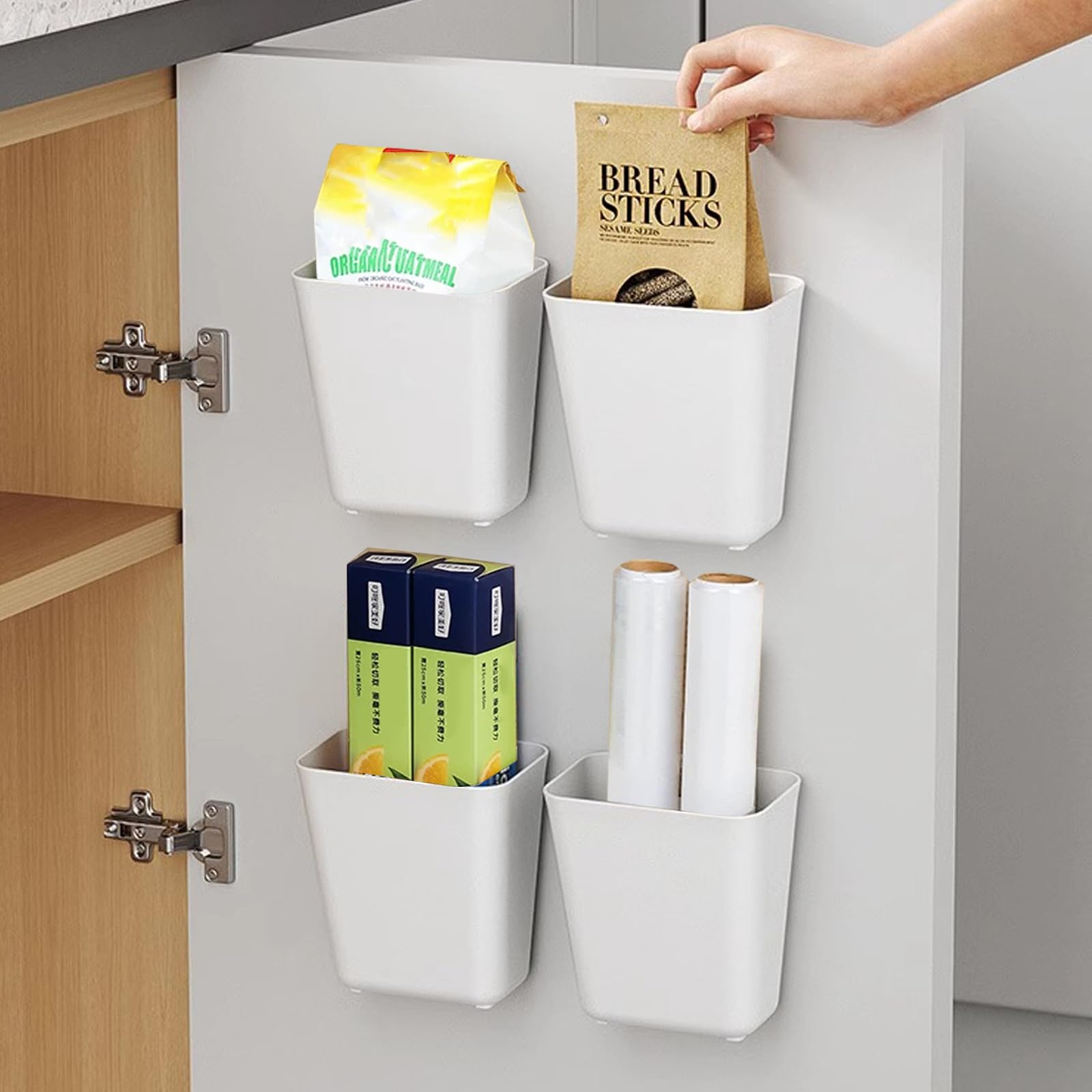 Senylanhxy door storage box mounted on a cabinet door to declutter spices and tiny items.