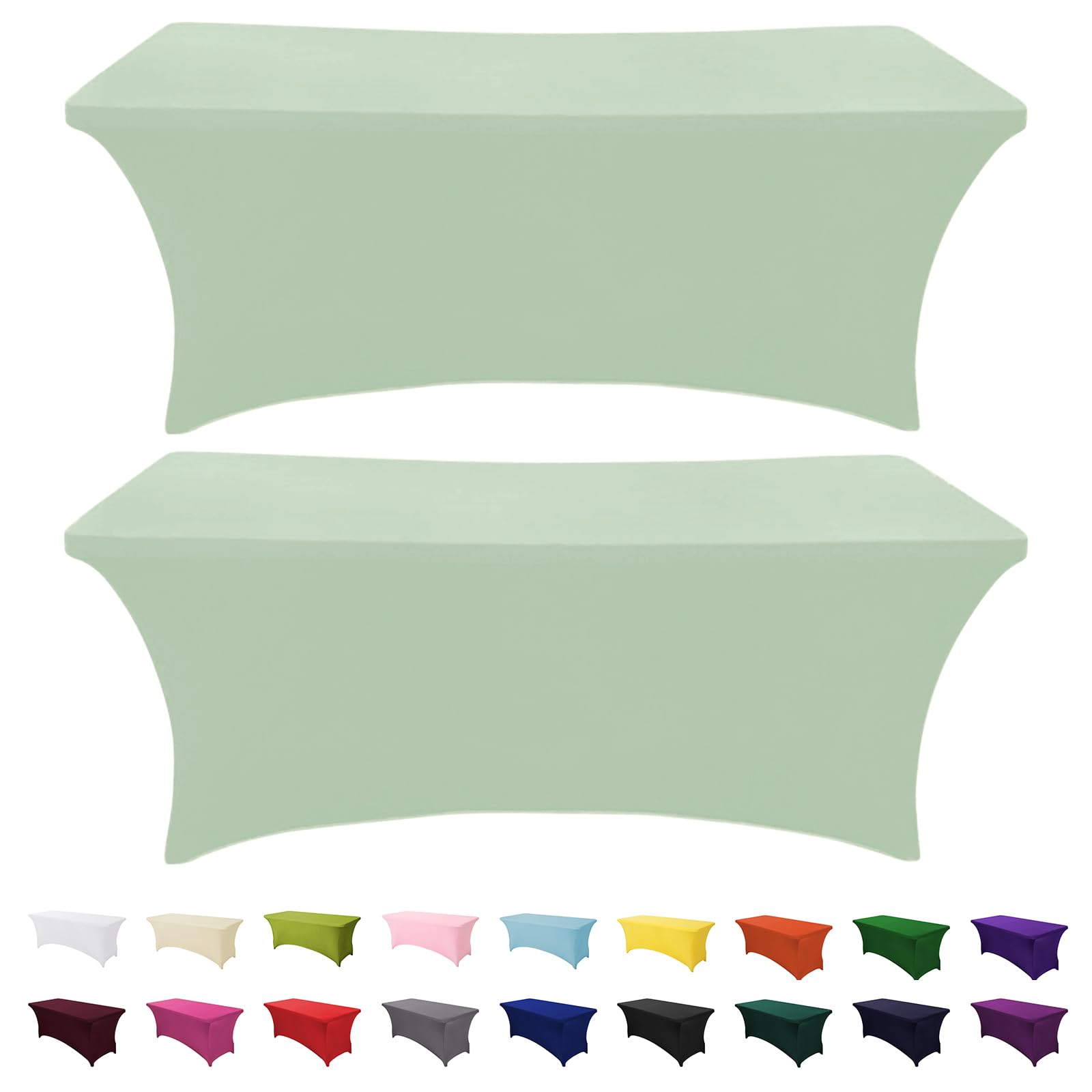 SEPARO 6ft sage green spandex tablecloth covers folding tables with a smooth fitted look.