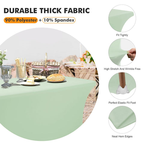 SEPARO 6ft sage green spandex tablecloth remains wrinkle-free for effortless setup.